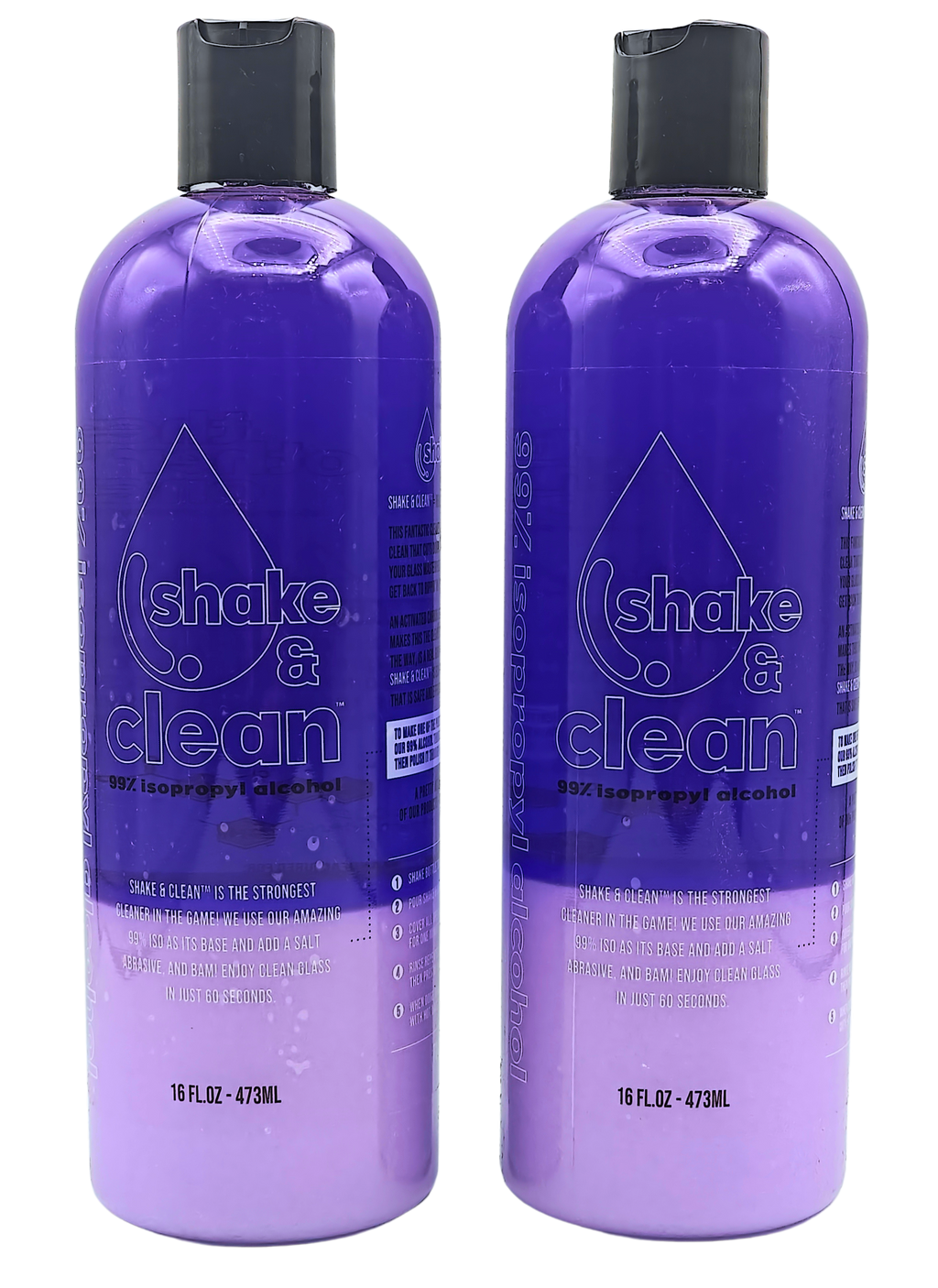 Bong Cleaner, Shake-N-Clean, 99% Rubbing Alcohol & Coarse Salt, Pack of Two