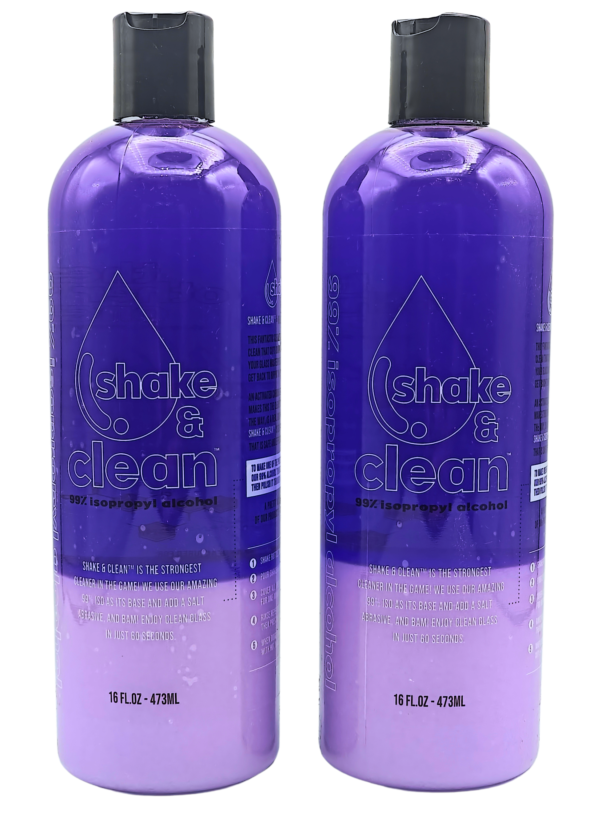 Bong Cleaner, Shake-N-Clean, 99% Rubbing Alcohol & Coarse Salt, Pack of Two