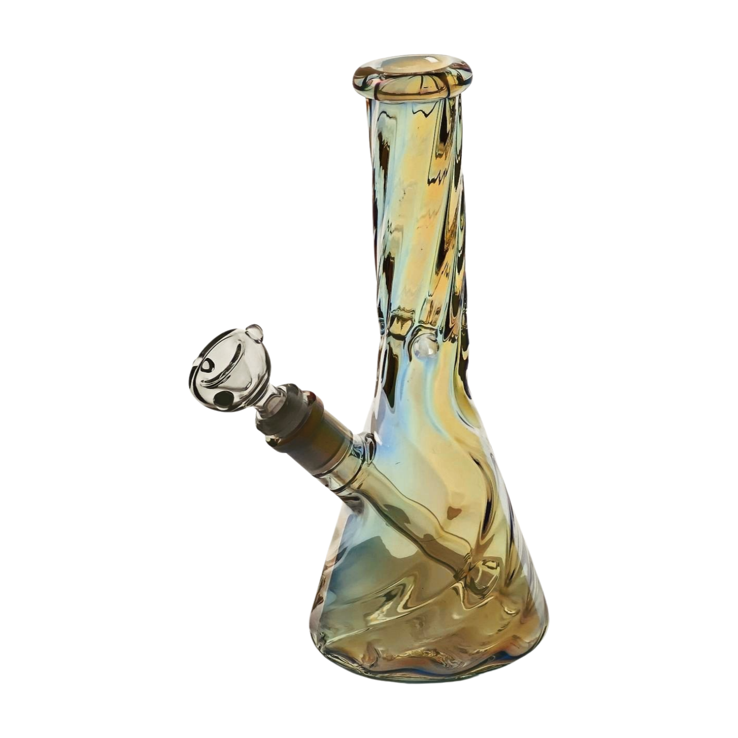 10" Tall Iridescent Rainbow Swirl Beaker Bong, Ice Pinch, Down Stem Perc & Bowl