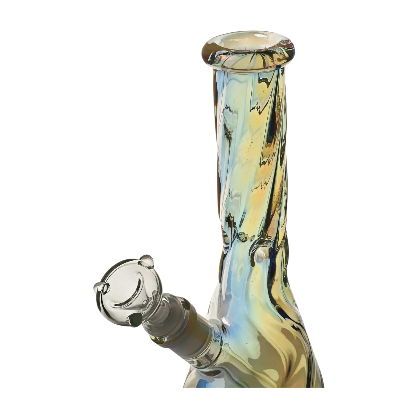 10" Tall Iridescent Rainbow Swirl Beaker Bong, Ice Pinch, Down Stem Perc & Bowl