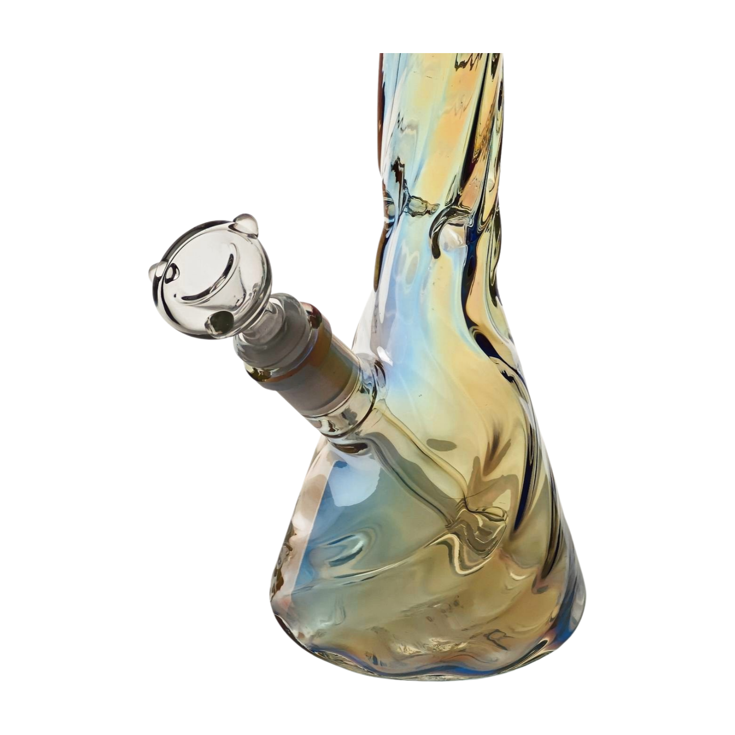 10" Tall Iridescent Rainbow Swirl Beaker Bong, Ice Pinch, Down Stem Perc & Bowl
