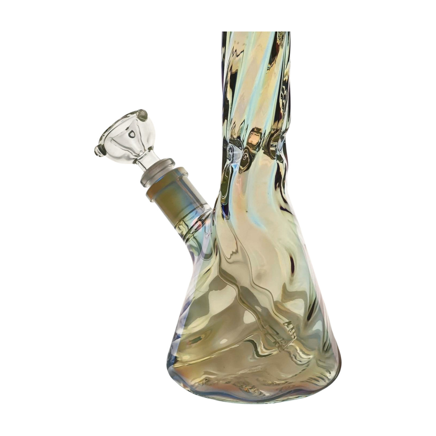 10" Tall Iridescent Rainbow Swirl Beaker Bong, Ice Pinch, Down Stem Perc & Bowl