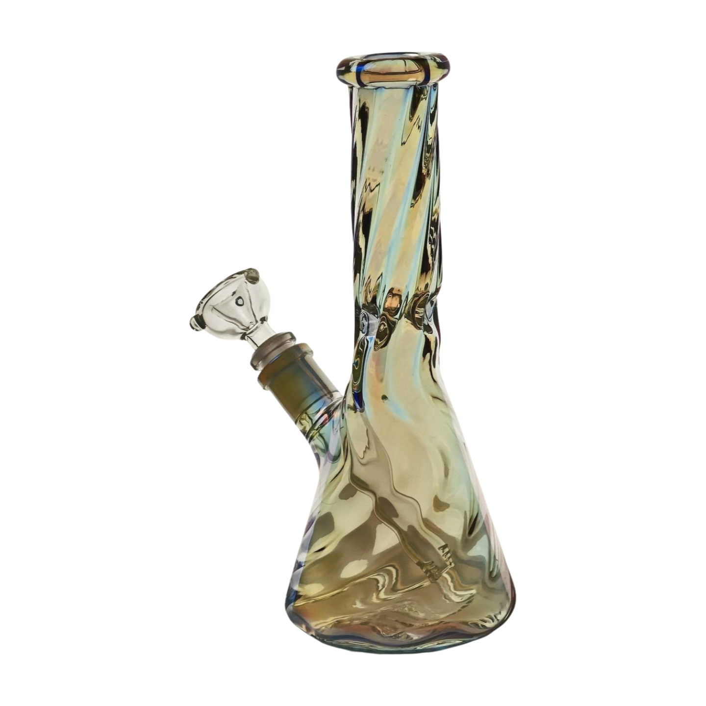 10" Tall Iridescent Rainbow Swirl Beaker Bong, Ice Pinch, Down Stem Perc & Bowl
