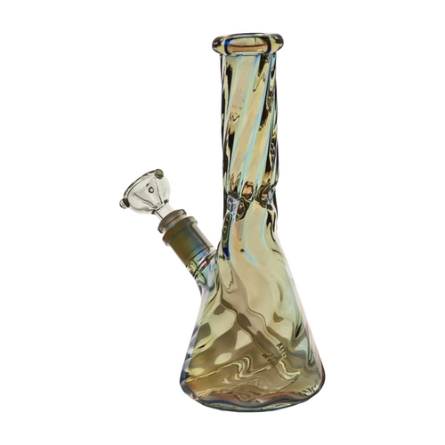 10" Tall Iridescent Rainbow Swirl Beaker Bong, Ice Pinch, Down Stem Perc & Bowl