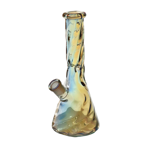 10" Tall Iridescent Rainbow Swirl Beaker Bong, Ice Pinch, Down Stem Perc & Bowl