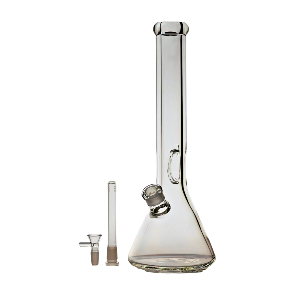 9mm Thick Glass Bong, 16" Tall, Geometric Ice Pinch, Down Stem Diffuser & Bowl