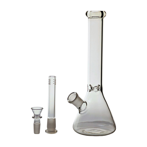 10" Tall, 5mm Heavy Glass Beaker Bong with Ice Pinch - Includes Removable Downstem Perc and 14mm Bowl