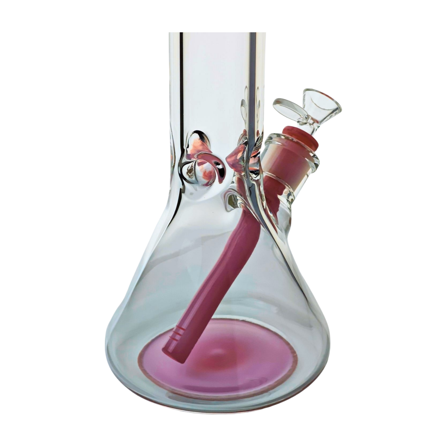 12" Tall, 9mm Thick Clear Glass Beaker Bong with Ice Pinch - Pink - Includes Removable 14-18mm Down Stem and 14mm Bowl
