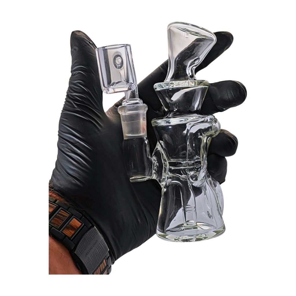 Miniature Concentrate Recycler Rig, 5" Inches Tall, Includes 14mm Nail, Clear Glass