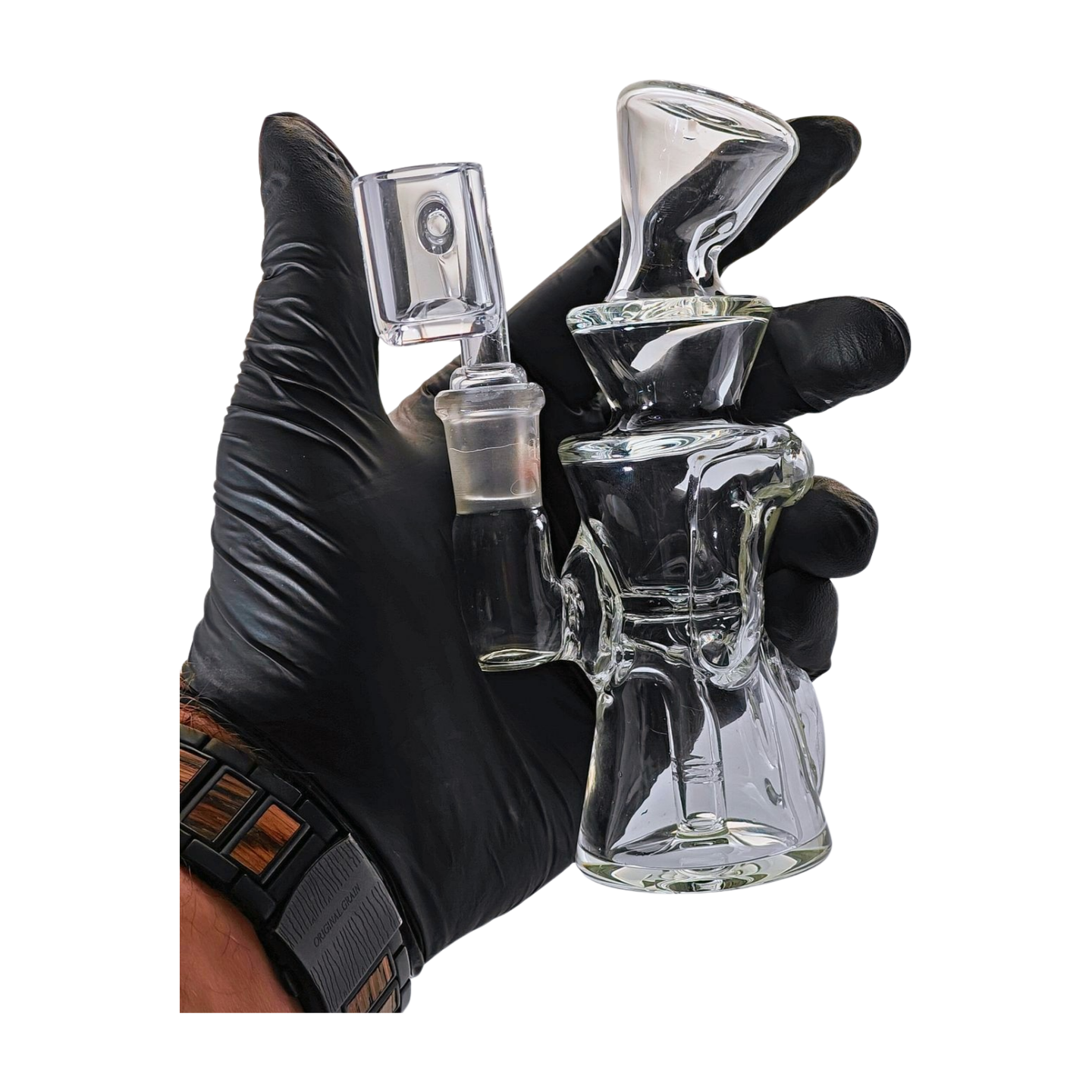 Miniature Concentrate Recycler Rig, 5" Inches Tall, Includes 14mm Nail, Clear Glass
