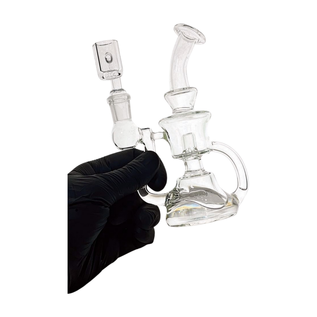 Miniature Concentrate Recycler Rig, 7" Inches Tall, Includes 14mm Nail, Clear Glass